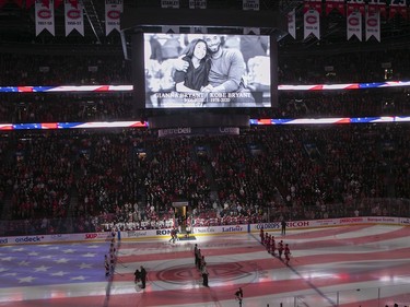 The Montreal Canadiens pay tribute to Kobe Bryant and his daughter Gianna, prior to the game against the Washington Capitals in NHL action in Montreal on Monday January 27, 2020.