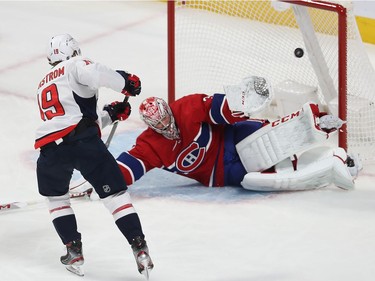 Montreal Canadiens goaltender Carey Price stops puck on shot by Washington Capitals' Nicklas Backstrom (19) on Monday January 27, 2020.