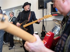 Erik West Millette, in black, and members of the Accueil Bonneau band are seen at album launch in Montreal on Wednesday, Jan. 29, 2020.