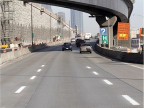 New lane markers have been painted on a small section of the Turcot Interchange to replace what has faded off most of the road surface near the Atwater exit on the eastbound 720 in Montreal.