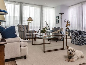 Wilson McLean decided to keep his sofa and tub chairs, but "had help in choosing the colours (oatmeal with nautical blue accents) from an interior decorator," Anne Glionna.