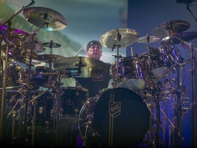 Drummer Neil Peart of Rush, performs during the bands R40 tour, celebrating the band's 40th anniversary at the Bell Centre in Montreal, on Sunday, June 21, 2015. He died of brain cancer on Jan. 7, 2020.