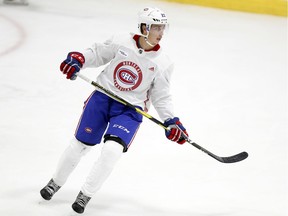 Forward Lukas Vejdemo skates during Canadiens rookie camp at the Bell Sports Complex in Brossard on Sept. 6, 2018.