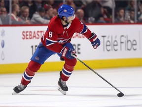 Canadiens defenceman Ben Chiarot follows the play during NHL game against the San Jose Sharks at the Bell Centre in Montreal Oct. 24, 2019.