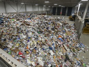 Pile of recyclable materials in the city's new recycling plant in Lachine.