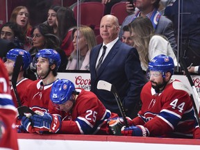 Canadiens coach Claude Julien looks on from behind the bench during NHL game against the Edmonton Oilers at the Bell Centre in Montreal on Jan. 9, 2020.