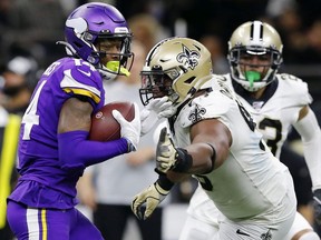 Stefon Diggs of the Minnesota Vikings runs with the ball during the second half against the New Orleans Saints in the NFC Wild Card Playoff game at Mercedes Benz Superdome on Sunday, Jan. 5, 2020, in New Orleans.