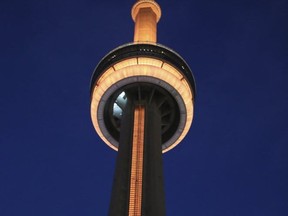 The CN Tower was lit up on Feb. 11, 2019.