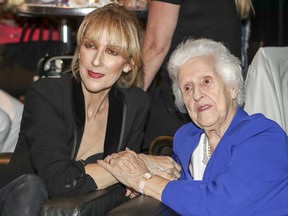 Céline Dion with her mother, Thérèse Tanguay Dion, at comeback performance by her brother Jacques and his wife, Geneviève Garceau, in Montreal on August 30, 2017. The country-folk duo took a 14-year break from performing to care for their son who was paralyzed in a skiing accident.