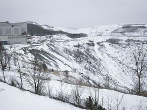 The old Jeffrey mine plant next to the mine in Asbestos is seen in December 2018.