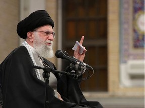 A handout picture provided by the office of Iran's Supreme Leader Ayatollah Ali Khamenei shows him addressing a meeting in Tehran on January 8, 2020.