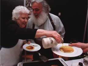 Thérèse Tanguay Dion, Céline's mother, in the kitchen with Pierre Faucher of Sucrerie de la Montagne in 2002.