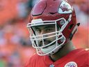 Kansas City Chiefs offensive lineman Laurent Duvernay-Tardif (76) is shown during pre-game warmups before an NFL preseason football game in Kansas City, Mo., in 2017.