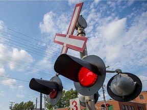 A train crossing sign.