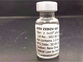 A vial of the Canadian-made Ebola vaccine rVSV-ZEBOV, is pictured in this 2014 photo.