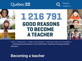 A screengrab from the Quebec government site seeking teachers from beyond its borders.