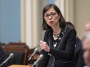 Quebec Health Minister Danielle McCann responds to the Opposition during Question Period Wednesday, November 20, 2019 at the legislature in Quebec City. Quebec plans to expand medical aid in dying to include people with severe, incurable mental illness, the province's health minister says, with guidelines to be drawn up by the provincial college of physicians.