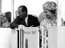 On the Expo site, on July 1, 1967, Queen Elizabeth and Prince Philip took the minirail.