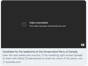 A Conservative leadership campaign ad for withdrawn candidate Jean Charest was briefly released and withdrawn Thursday afternoon.