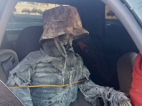 Arizona police pulled over a car that was using a skeleton tied to a seat to justify its presence in a high-occupancy vehicle lane.