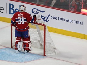 Canadiens goaltender Carey Price looks at the back of his net after a goal by Tampa Bay Lightning's Nikita Kucherov during first period on Jan. 2, 2020.