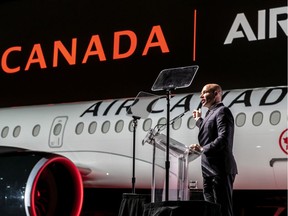 Bombardier CEO Alain Bellemare at the unveiling of Air Canada's first A220 in January — a jet that began almost two decades ago as the C Series and nearly bankrupted the company.
