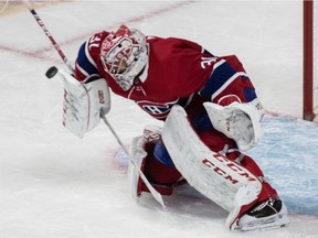 Canadiens goaltender Carey Price makes a stop against the Florida Panthers at the Bell Centre in Montreal on Saturday, Feb. 1, 2020.
