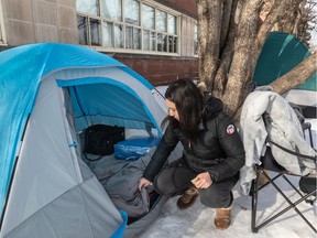 Sarah Tino camped out in front of Royal Vale School in N.D.G. this weekend to secure a place in kindergarten for her daughter. Parents jokingly referred to one another by the number assigned to them in line, Tino said: “Hey, 17!” or “Hey, 33!”