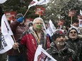 Protesters gather outside the CSDM building on Thursday Feb. 6, 2020. The protest was against the Quebec government's decision to force the adoption of BIll 40, its controversial school-board reform bill.