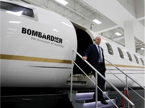 Bombardier CEO Alain Bellemare exits a Global 7000 jet in 2017. The sale of Bombardier Transportation caps a five-year drive by Bellemare to shrink a once sprawling industrial icon by more than half and convert it into a mostly North American manufacturer of business jets.