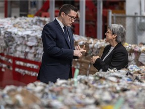 Back in February 2020, Quebec Environment Minister Benoit Charette and Sonia Gagné, president and CEO of Recyc-Québec, are seen at Montreal recycling centre.
