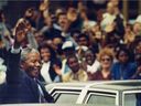 Nelson Mandela waves to Montreal crowd on June 19, 1990.
