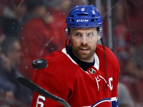Canadiens defenceman Shea Weber takes part in the pregame skate before facing the Ottawa Senators in Montreal on Dec. 11, 2019.