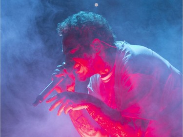 Singer/rapper Post Malone performs in concert at the Bell Centre in Montreal, Feb. 16, 2020.