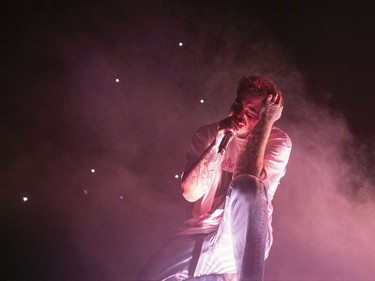 Singer/rapper Post Malone performs in concert at the Bell Centre in Montreal, Feb. 16, 2020.