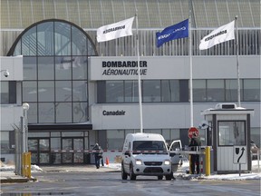 The main entrance at Bombardier located at 500 Côte-Vertu road in Montreal on February 17, 2015. "The company has gone from more than 70,000 employees at the peak to around 24,000 today. By the end of year, it will be closer to 19,000," Karl Moore writes.