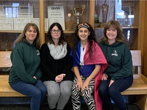 Pictured, left to right, St-Thomas High School principal Marie-Josée Coiteux, IB teacher Amber Carlon, Grade 11 student Serena Masciotra and English teacher Lana Broniszewski. They spoke to the West Island Gazette about the positive results of the school's cell phone ban at the Pointe-Claire school.