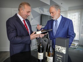 Guy Lafleur, left, launched his own wine label with partner Gilles Chevalier in Montreal on Wednesday.