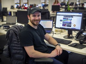 Antoine Marchand at his desk at SweetIQ, a digital marketing company, in Montreal on Feb. 28, 2020.  Marchand is the Montreal Canadiens' emergency backup goaltender.