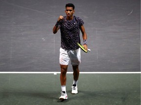 Montreal teen Felix Auger-Aliassime celebrates his victory over Aljaz Bedene of Slovenia during Day 7 of the ABN AMRO World Tennis Tournament on Feb. 14, 2020, in Rotterdam, Netherlands.