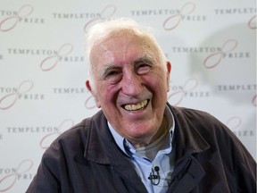 A report found that L'Arche founder Jean Vanier, seen in this 2015 photo from a press conference in London, sexually abused six women
