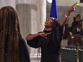 Director Audrey French leading the Light Youth Choir, a 15 member gospel choir between the ages of 15-21, performing during the 4th annual Black History Month celebrations at the Alberta Legislature in Edmonton, February 3, 2020.