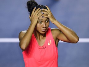 Canada's Leylah Fernandez reacts after defeating Mexico's Renata Zarazua during their WTA Mexico Open women's semi-final singles tennis match in Acapulco, Guerrero State, Mexico on February 28, 2020.