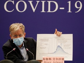 Bruce Aylward of the World Health Organisation (WHO) attends a news conference of the WHO-China Joint Mission on Covid-19 about its investigation of the coronavirus outbreak in Beijing, China, Feb. 24, 2020.