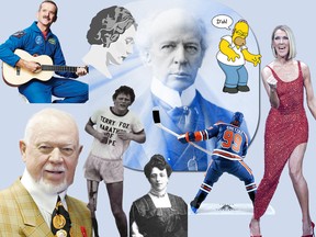 Not all these people are eligible to replace Wilfrid Laurier (centre) on the $5 bill. Clockwise from top left: Chris Hadfield, Agnes Macphail, Homer Simpson, Céline Dion, Wayne Gretzky, Lucy Maud Montgomery, Terry Fox, Don Cherry.