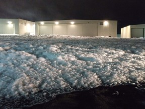 Foam filled a hangar and spilled onto an access road at Manassas Regional Airport