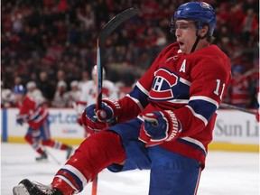 Canadiens' Brendan Gallagher celebrates his goal against Carolina Hurricanes during the second period at the Bell Centre in Montreal on Feb. 29, 2020.