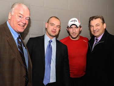 Canadiens team physician Dr. David Mulder (left) poses for a photo with former Canadiens defenceman Andrei Markov, Alex Ovechkin of the Washington Capitals and former Russian goalie Vladislav Tretiak.