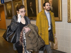 Clara Wasserstein and Yochonon Lowen arrive at the Montreal courthouse Monday. The former Hasidic Jews claim they completed their secondary education without knowing what the St. Lawrence River is or ever hearing about the theory of evolution.