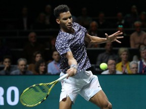 Montrealer Félix Auger-Aliassime in action during his match against France's Gael Monfils at the ABN AMRO World Tennis Tournament in Rotterdam, Netherlands, in February 2020.